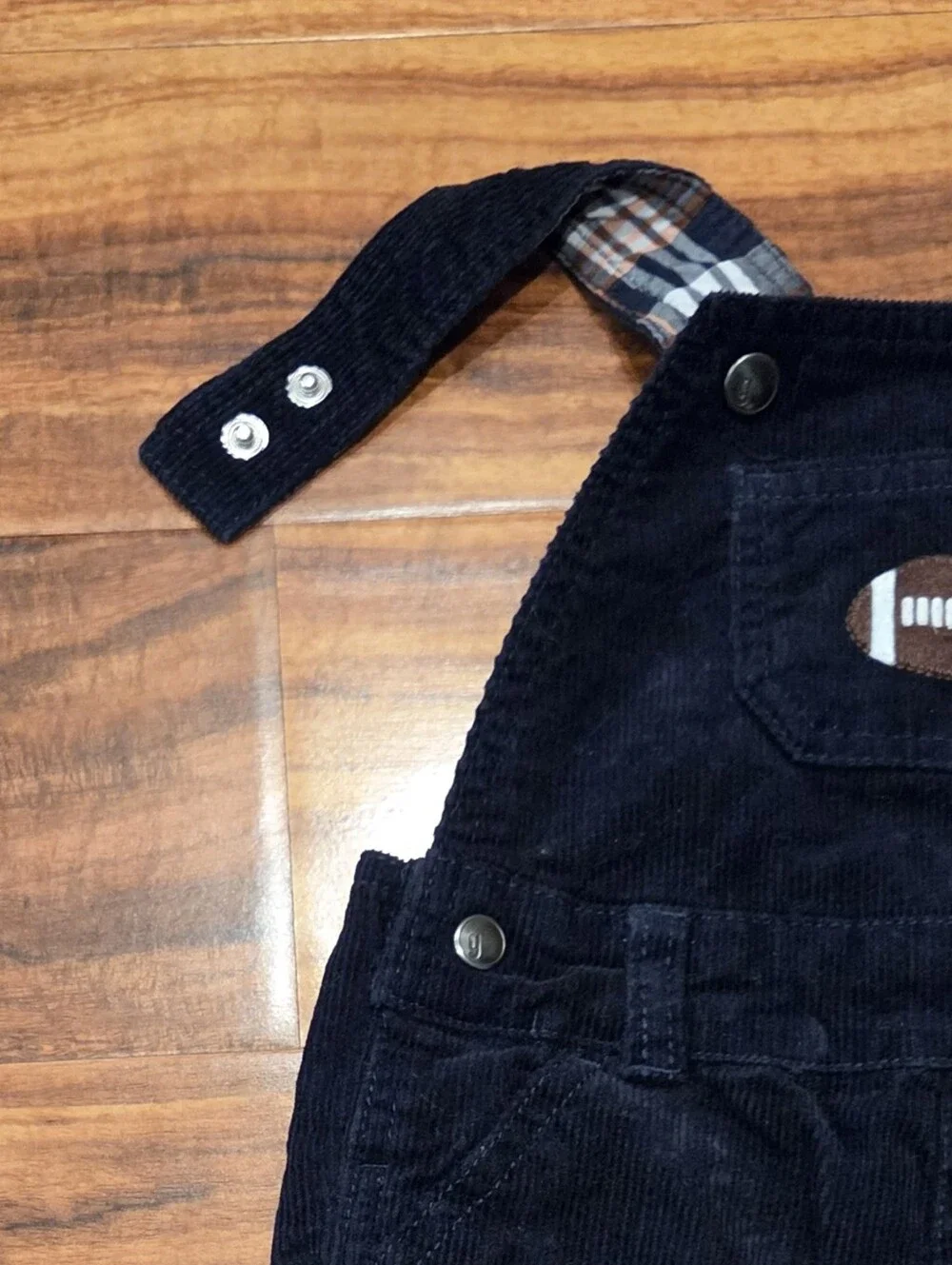 Gymboree EUC 12-18 Months Navy Corduroy Football Overalls & Plaid Shirt
